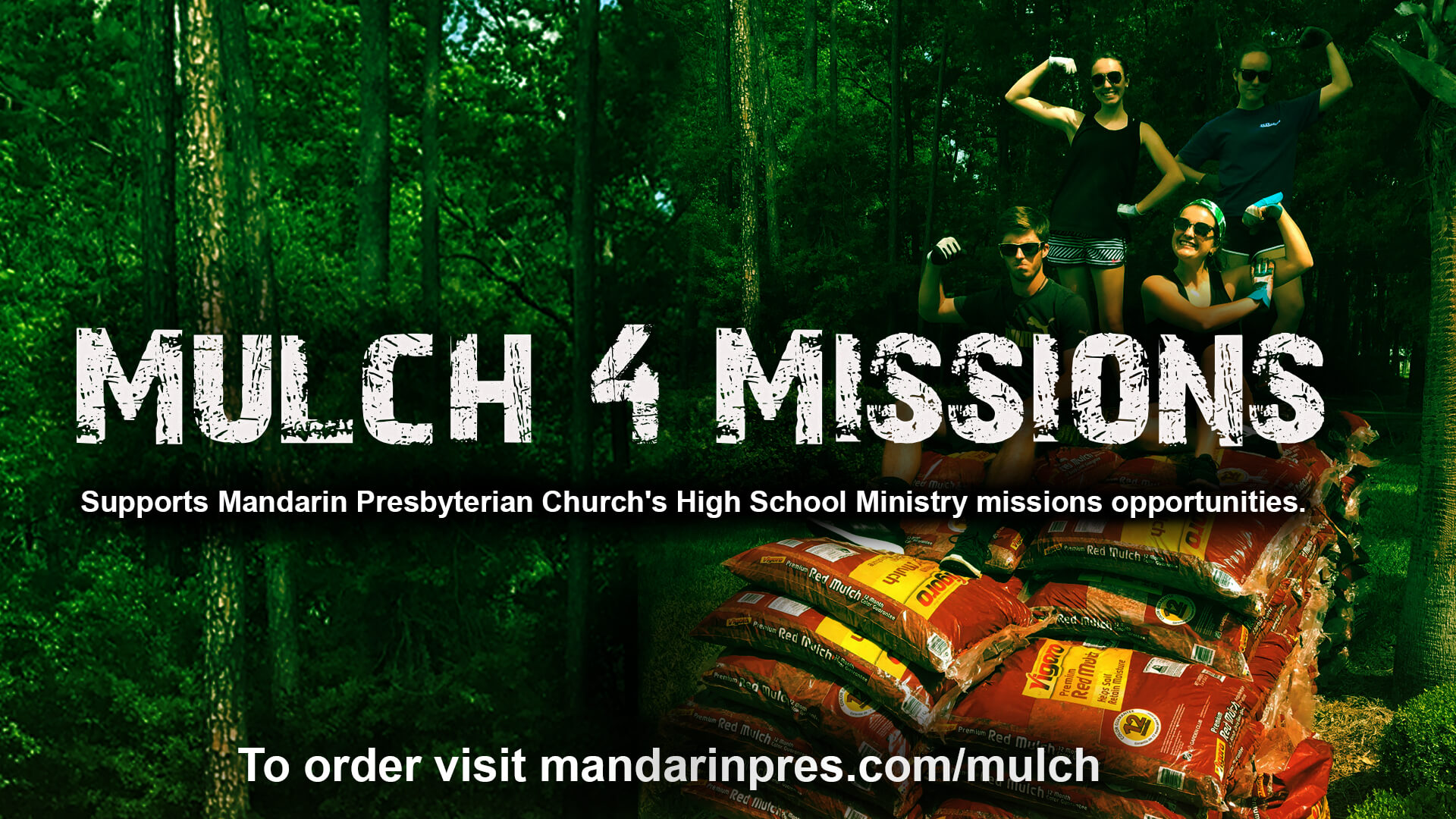 Mulch 4 Missions

This year was our 16th year of raising funds by selling mulch! We use these funds to support our overseas mission partners and send our high school students on summer mission trips.
